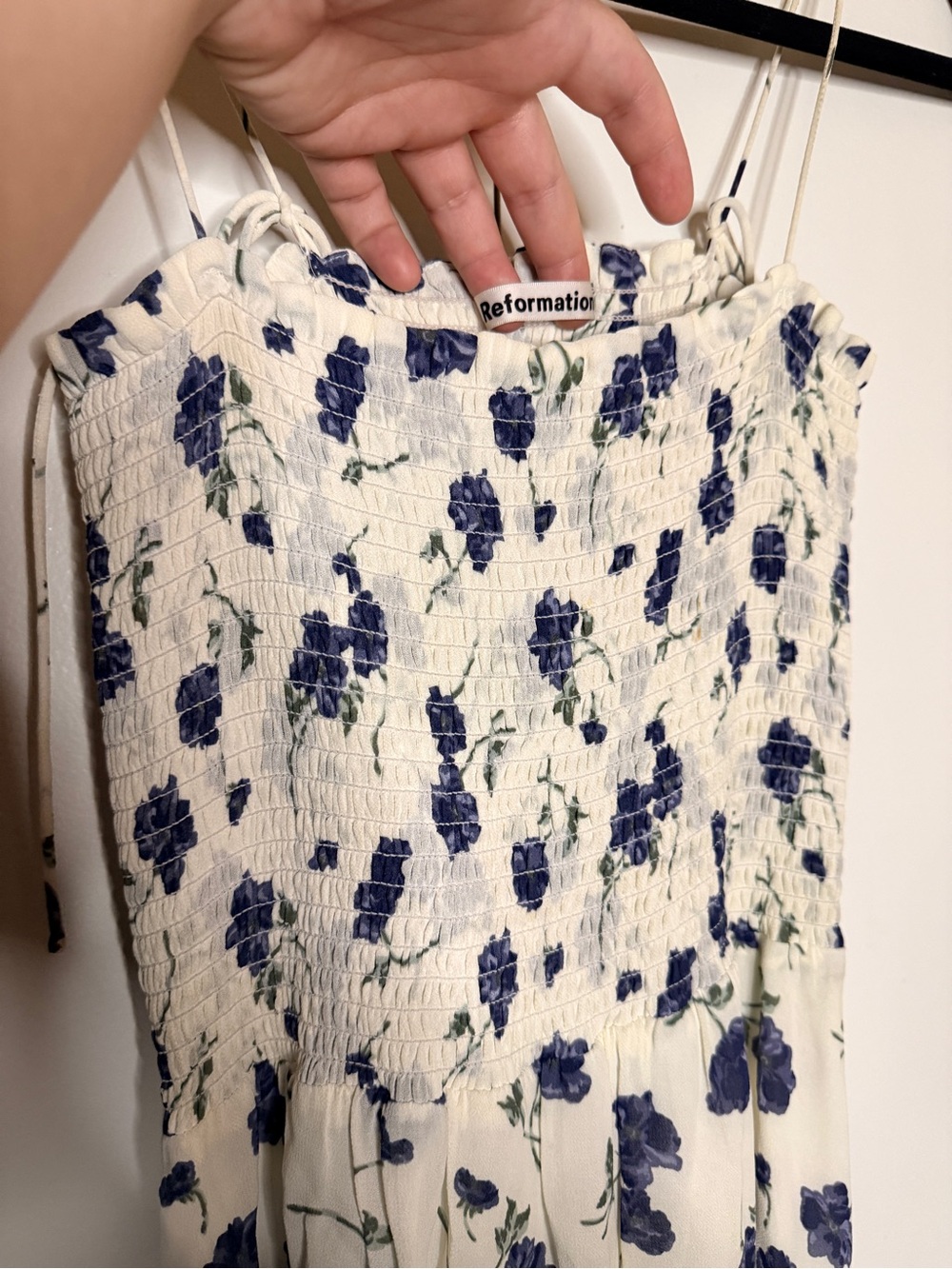 Reformation Cream Midi Dress with Blue Floral Print - Picture 3 of 5